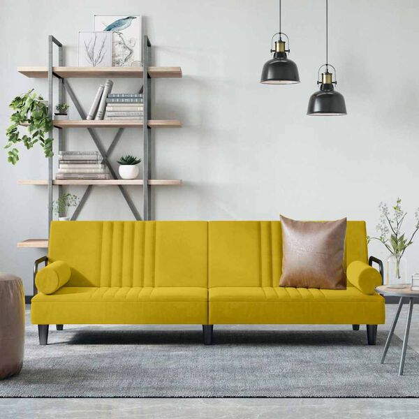 vidaXL diivanvoodi k&auml;etugedega, kollane, samet