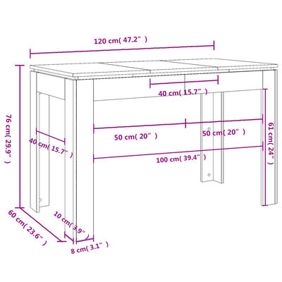 vidaXL söögilaud, Sonoma tamm 120 x 60 x 76 cm puitlaastplaat