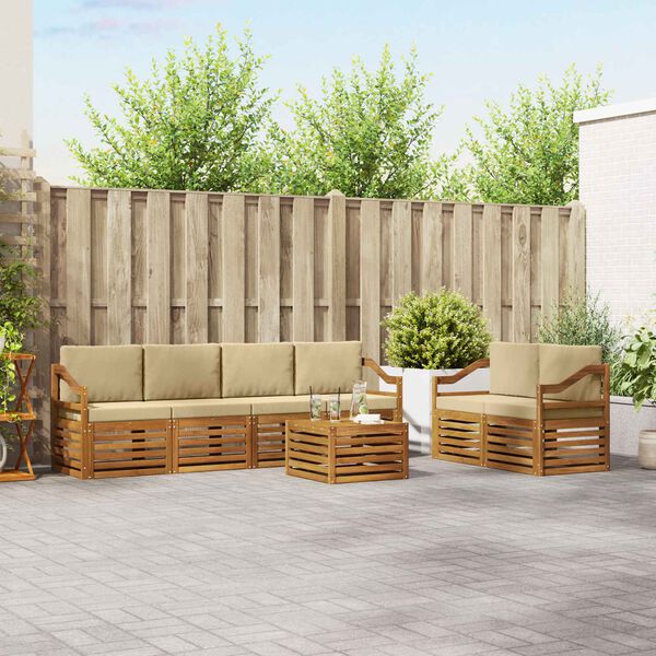 vidaXL V&auml;li diivanikomplekt 7 pcs Looduslik ja beež Tugev akatsiapuu