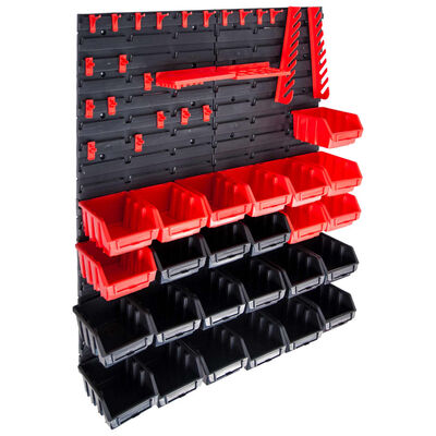 vidaXL 29-osaline hoiukastide komplekt seinapaneelidega punane ja must