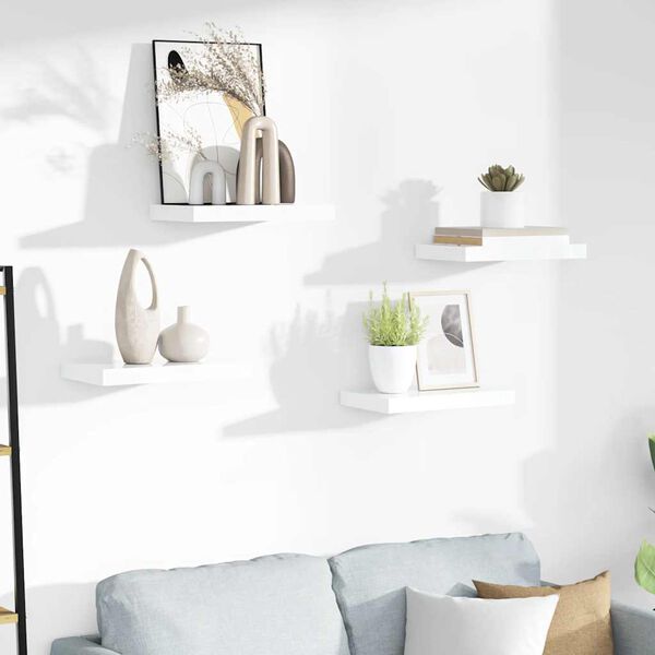 vidaXL seinariiulid, 4 tk, k&otilde;rgl&auml;ikega, valge, 40 x 23 x 3,8 cm MDF