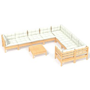 vidaXL 10-osaline aiam&ouml;&ouml;bli komplekt kreemjate patjadega, m&auml;nnipuit