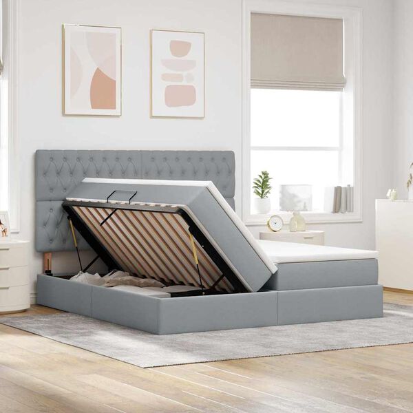 vidaXL Laos voodi madratsiga peaga Helehall 180 x 200 cm Kunstnahk