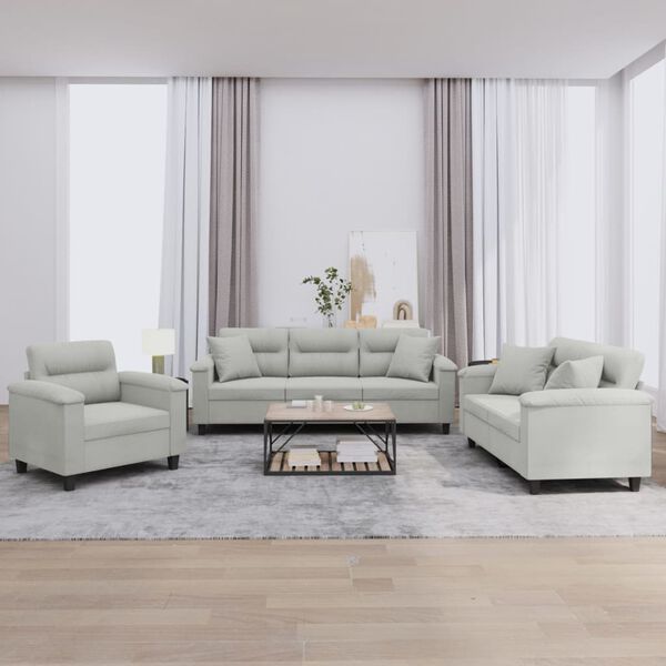 vidaXL 3-osaline diivanikomplekt patjadega, helehall, mikrofiiber