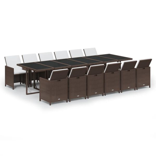 vidaXL 17-osaline aiam&ouml;&ouml;bli komplekt patjadega, pol&uuml;rotang, pruun