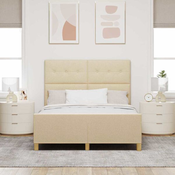 vidaXL Voodi raam peaga cream 140 x 200 cm kangas