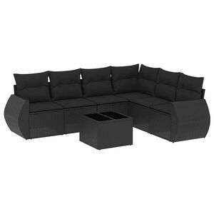 vidaXL 7-osaline aiadiivani komplekt patjadega, must, pol&uuml;rotang