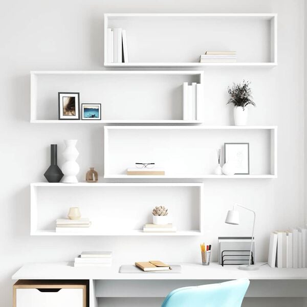 vidaXL kuubikukujulised seinariiulid 4 tk, valge, 100 x 15 x 30 cm