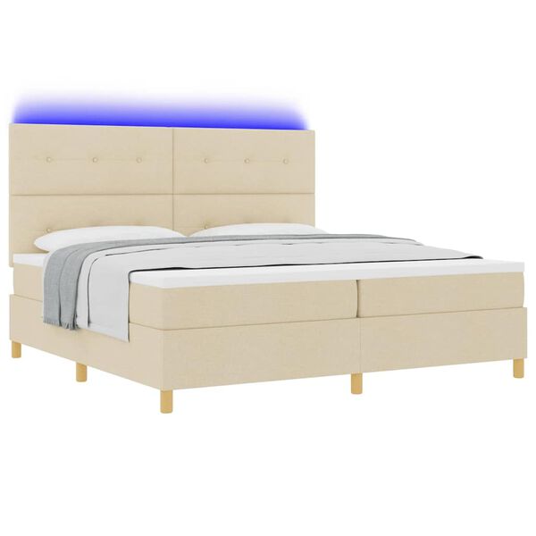 vidaXL LED Box Spring Voodi madratsiga peaga cream 200 x 200 cm kangas