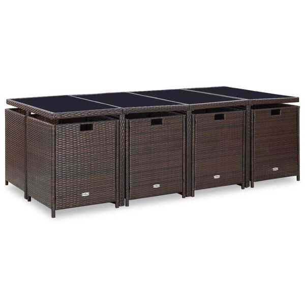 vidaXL 13-osaline aiamööblikomplekt patjadega, polürotang, pruun