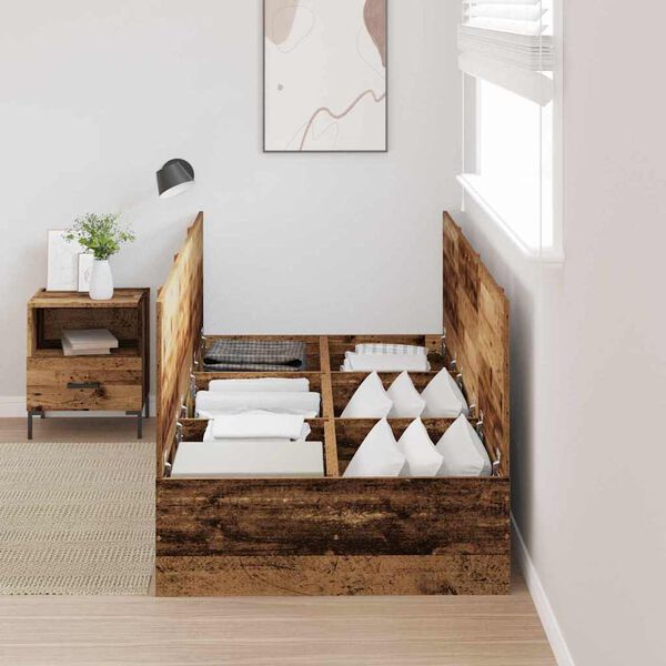 vidaXL Voodi raam ladustamisega Vana puit 90 x 190 cm Tehispuit