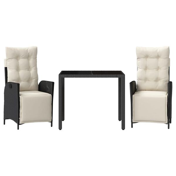 vidaXL 3-osaline aiam&ouml;&ouml;bli komplekt patjadega, must, pol&uuml;rotang