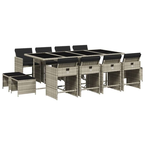 vidaXL 13-osaline aia s&ouml;&ouml;gim&ouml;&ouml;bli komplekt patjadega, hall, pol&uuml;rotang