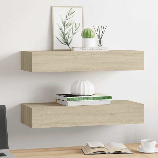 vidaXL sahtlitega seinariiulid, 2 tk, tamm, 60 x 23,5 x 10 cm, MDF