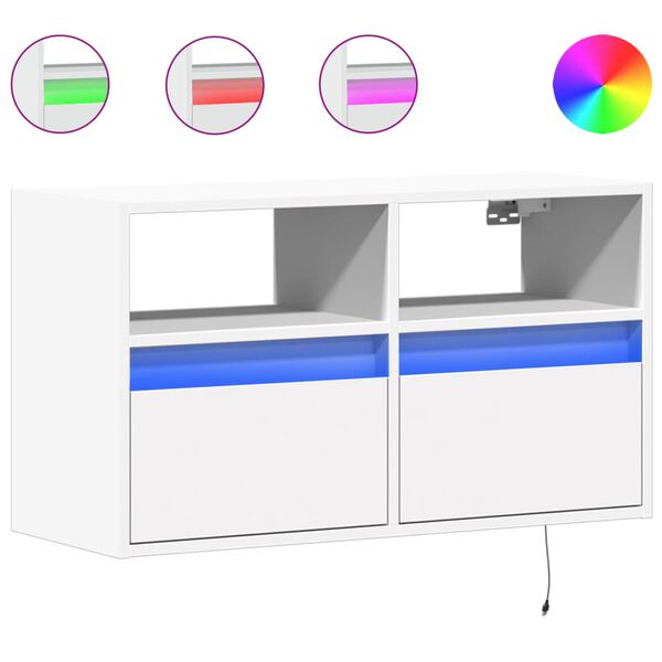 vidaXL teleri seinakapp LED-tuledega, valge, 80 x 31 x 45 cm