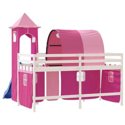 vidaXL laste kõrge voodi torniga, roosa, 90 x 200 cm, männipuit