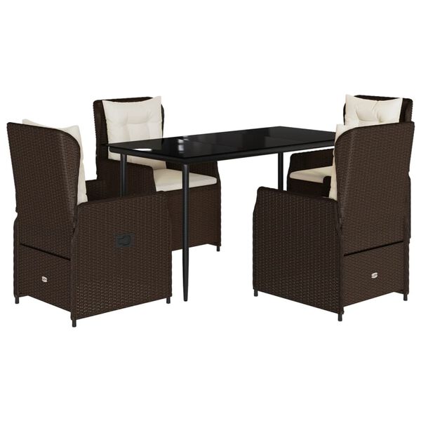 vidaXL 5-osaline aia s&ouml;&ouml;gim&ouml;&ouml;bli komplekt patjadega, pruun, pol&uuml;rotang