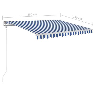 vidaXL käsitsi sissetõmmatav varikatus, 3,5x2,5 m, sinine/valge