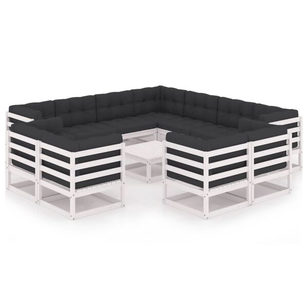 vidaXL 12-osaline aiam&ouml;&ouml;bli komplekt istmepatjadega, valge, m&auml;nnipuit