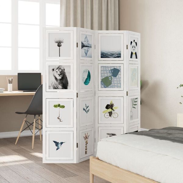 vidaXL 4 paneeliga ruumijagaja, valge, Paulownia puit