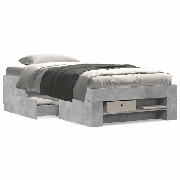 vidaXL voodiraam, betoonhall, 100 x 200 cm, tehispuit