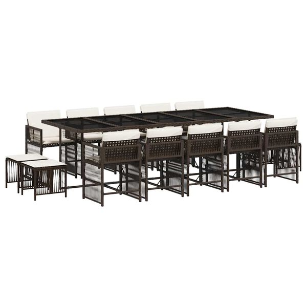 vidaXL 15-osaline aia s&ouml;&ouml;gim&ouml;&ouml;bli komplekt patjadega pruun, pol&uuml;rotang