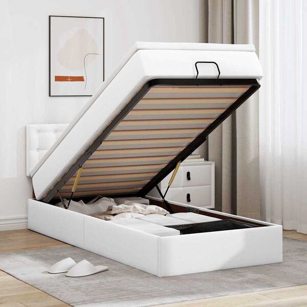 vidaXL Ottomani voodi madratsiga, valge, 100x200cm, kunstnahk