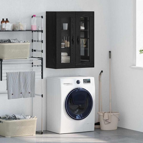 vidaXL Seinakapp Must tamm 69,5 x 34 x 90 cm Kunstlik puit ja klaas