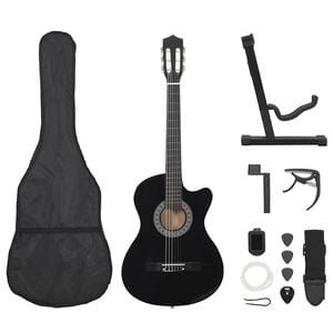vidaXL 12-osaline klassikalise kitarri komplekt 6 keelega, must, 38''