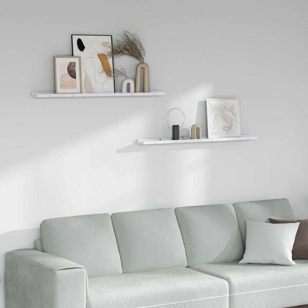 vidaXL Seinariiul riiuliga 2 pcs Valge Marmor 100 x 9 x 3 cm Tehispuit