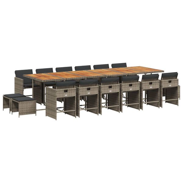 vidaXL 17-osaline aia s&ouml;&ouml;gim&ouml;&ouml;bli komplekt patjadega, hall, pol&uuml;rotang