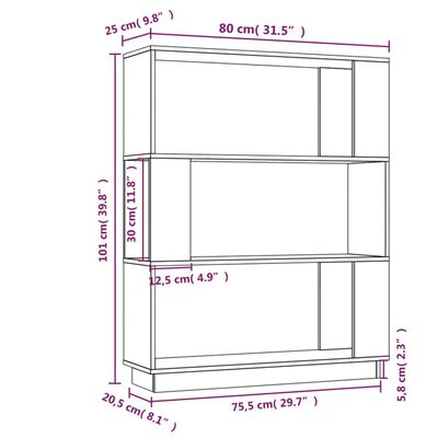 vidaXL raamaturiiul/ruumijagaja, hall, 80 x 25 x 101 cm, männipuit