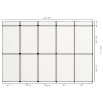 vidaXL 15 paneeliga kokkupandav messisein, 302 x 200 cm, valge