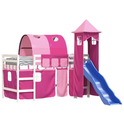 vidaXL laste kõrge voodi torniga, roosa, 90 x 200 cm, männipuit