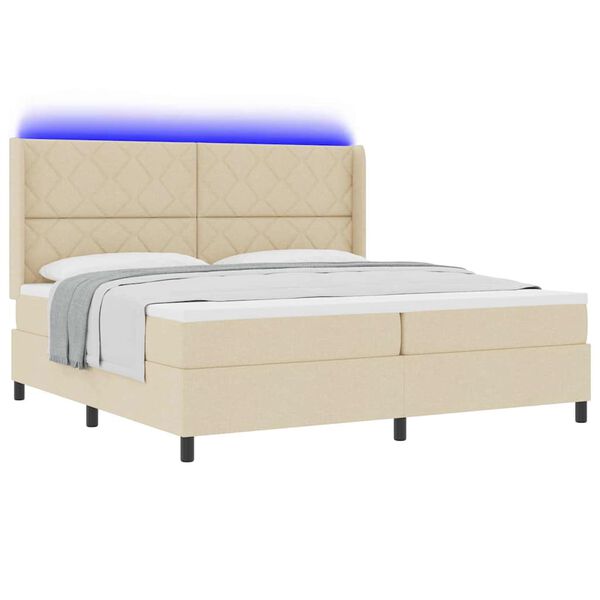 vidaXL LED Box Spring Voodi madratsiga peaga cream 200 x 200 cm kangas