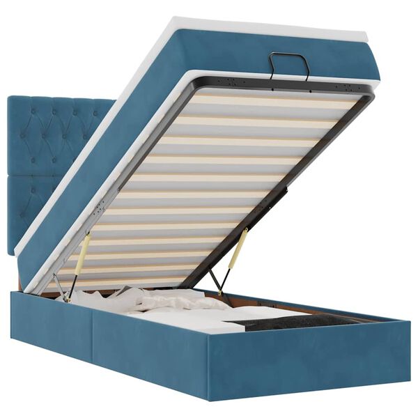 vidaXL Ottomani voodiraam madratsitega, tumesinine, 80x200 cm, samet