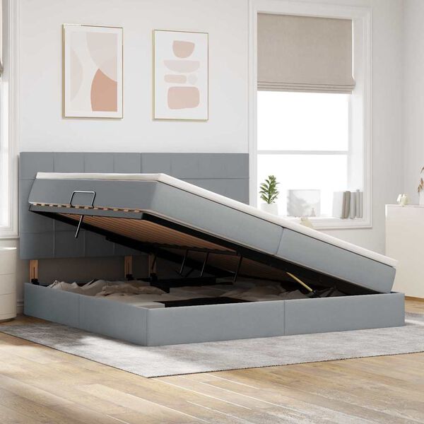 vidaXL Voodi hoiukohaga ja madratsiga Helehall 200 x 200 cm Pol&uuml;ester