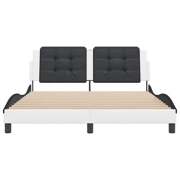vidaXL voodiraam ilma madratsita Zadar, valge ja must, 160 x 200 cm, kunstnahk