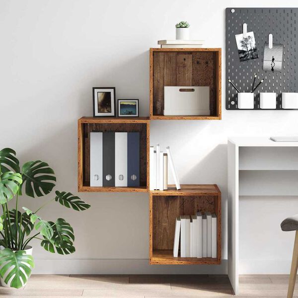 vidaXL Seinekapp riiuliga Vana puit 37 x 37 x 37 cm Tehispuit