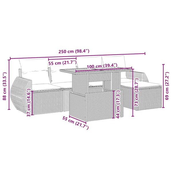 vidaXL 6-osaline aiadiivani komplekt patjadega, beež, polürotang