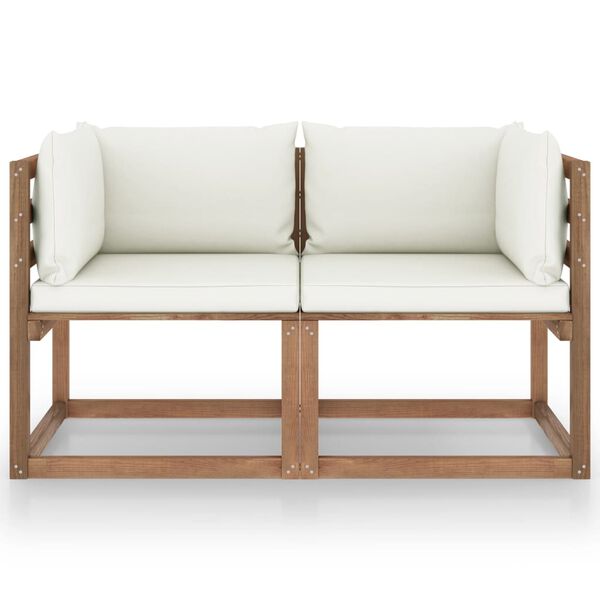 vidaXL 2-osaline kaubaalustest diivan kreemjad padjad, m&auml;nnipuit