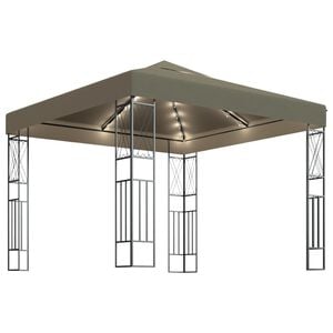 vidaXL varjualune, LED-n&ouml;&ouml;rvalgustitega, 3x3 m, pruunikashall kangas