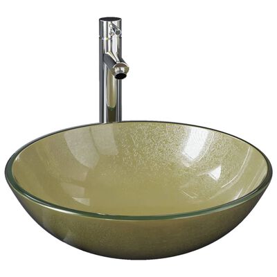 vidaXL vannitoavalamu kraani ja äravoolupesaga, kuldne