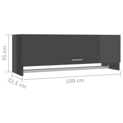 vidaXL garderoob, kõrgläikega hall, 100 x 32,5 x 35 cm, puitlaastplaat