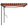 vidaXL automaatne varikatus, LED, tuuleandur, 4x3,5 m, oranž/pruun