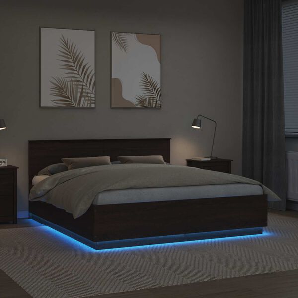 vidaXL Voodi raam LED -ribatuledega Pruun tamme 200 x 200 cm Tehispuit