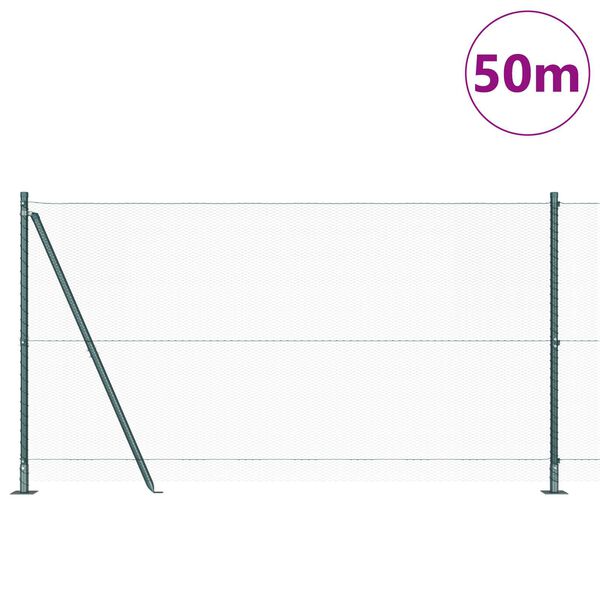 vidaXL Aed koos postidega Roheline 1.2 x 50 m PVC kaetud teras