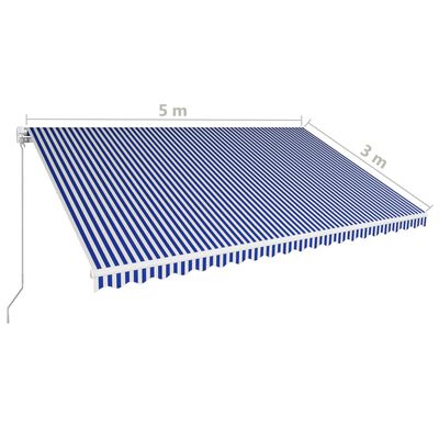 vidaXL käsitsi sissetõmmatav varikatus, 500 x 300 cm, sinine ja valge