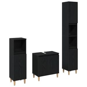 vidaXL Vannitoa m&ouml;&ouml;bleset 3 pcs Must tamm T&ouml;&ouml;deldud puit ja metall