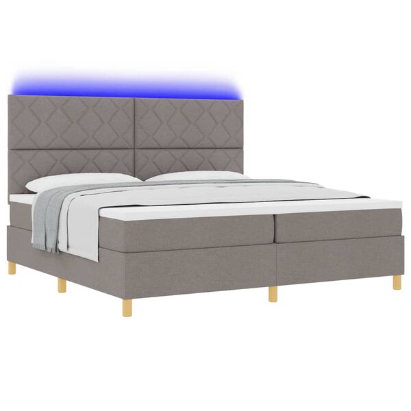 vidaXL LED Box Spring Voodi peaga Pruunikashall 200 x 200 cm kangas